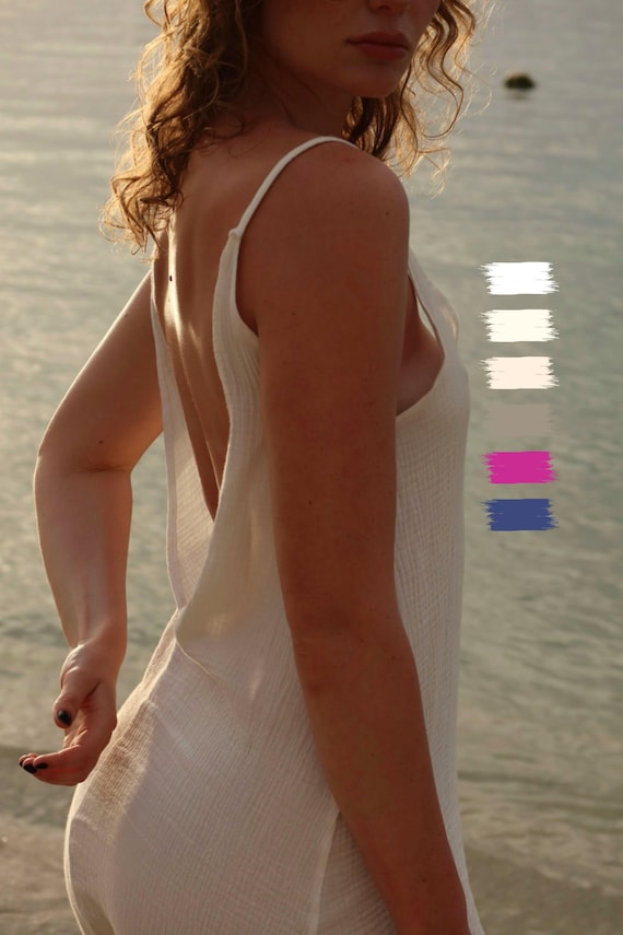 Open Back Cotton Goddess Dress | Boho Slip for Loungewear, Festival or Resort Outfit