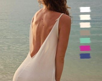 Boho Backless Sundress – Deep Open Back Dress, Soft Cotton Sexy Goddess Outfit