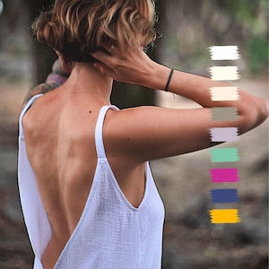 White Gauze Dress – Mediterranean Summer Sundress for Women – Lightweight Boho Beach Backless Coverup – Sexy Flowy Resort Outfit