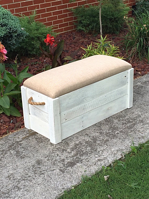 Hope chest Toy box White distressed paint Entryway bench Etsy