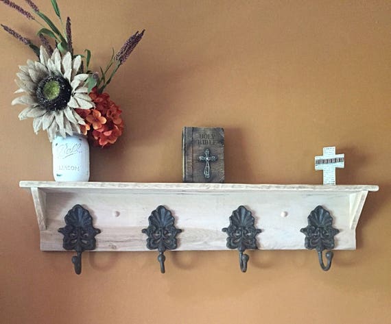 Coat Rack Hat Rack 4, 5, or Hooks Entryway Shelf With