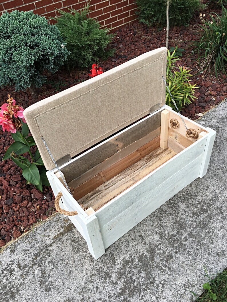 Hope chest Toy box White distressed paint Entryway bench Etsy