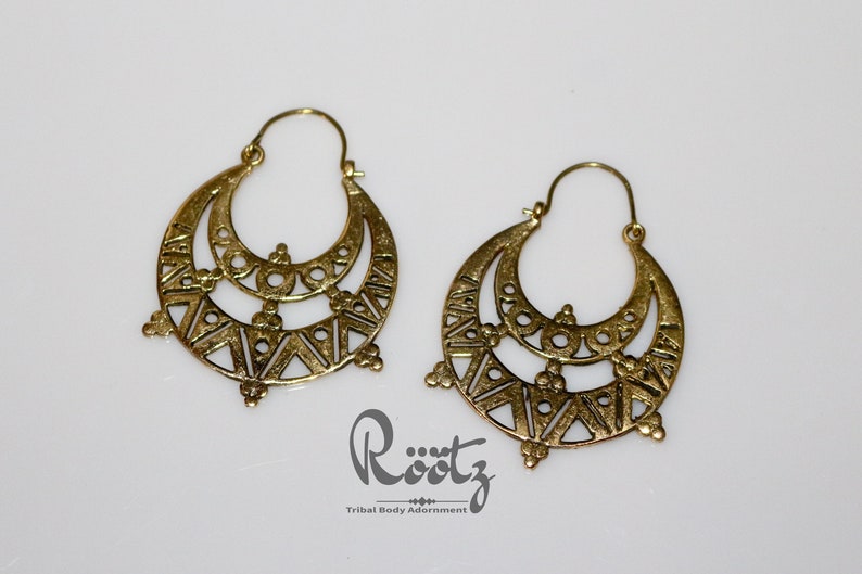 R\u00f6\u00f6tz White Brass Earrings Hoop Earrings Boho Ethnic Earrings Tribal Earrings Brass Earrings Gypsy Hoop Earrings Flower Earrings
