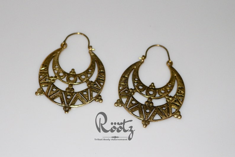 R\u00f6\u00f6tz White Brass Earrings Hoop Earrings Boho Ethnic Earrings Tribal Earrings Brass Earrings Gypsy Hoop Earrings Flower Earrings