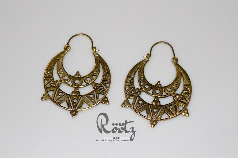 R\u00f6\u00f6tz White Brass Earrings Hoop Earrings Boho Ethnic Earrings Tribal Earrings Brass Earrings Gypsy Hoop Earrings Flower Earrings