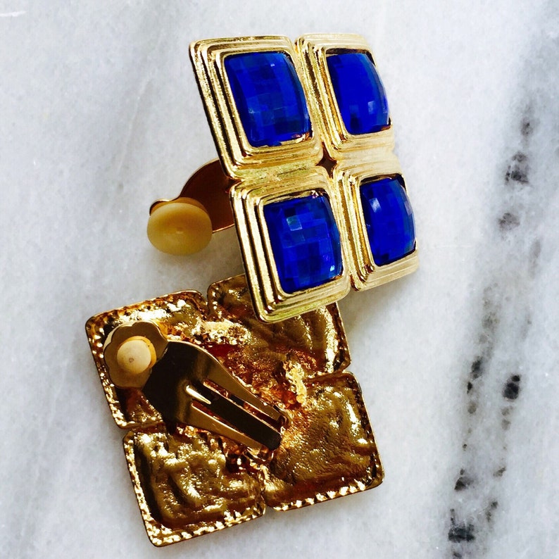 Vintage Costume Jewelry Sapphire Blue in Gold Setting ClipOn Etsy