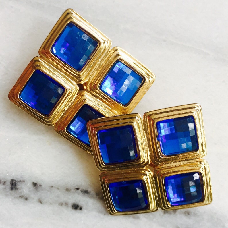 Vintage Costume Jewelry Sapphire Blue in Gold Setting ClipOn Etsy