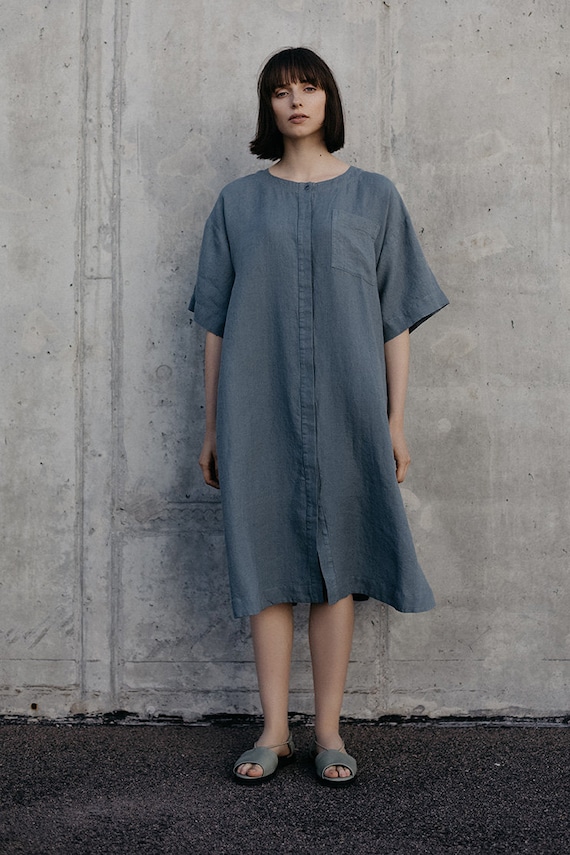 Linen Dress Motumo 18S12 Summer Linen Dress Washed Linen Dress