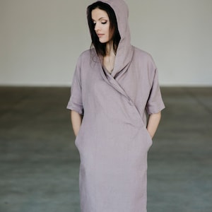 Linen Dress Motumo With Hood 15S4 / Summer linen dress / Washed linen dress / Soft linen dress / Linen clothes