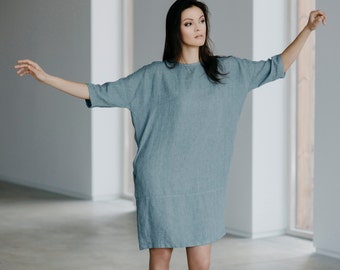 Linen Dress With Back Buttons Motumo 15S5 / Summer linen dress / Washed linen dress / Soft linen dress / Linen clothes