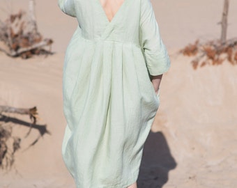 Linen Dress Motumo - 16S6 / Summer linen dress / Washed linen dress / Soft linen dress / Linen clothes