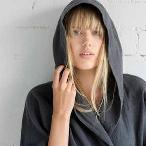 Linen Dress Motumo – 17S7 / Handmade wrapped linen summer dress with belt and hood / Washed linen dress