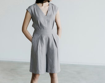 Linen Jumpsuit Motumo 15K7 - Wide shorts jumpsuit