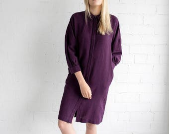 Linen Dress Motumo – 17S12 / Handmade linen summer dress / shirts with 3/4 sleeves / Washed linen dress