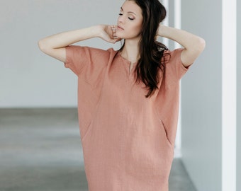 Linen dress Motumo 15S1 / Summer linen dress / Washed linen dress / Soft linen dress / Linen clothes