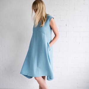 Linen Dress Motumo 17S3 / Handmade loose and sleeveless linen summer dress / V neckline linen dress / Washed linen dress image 2
