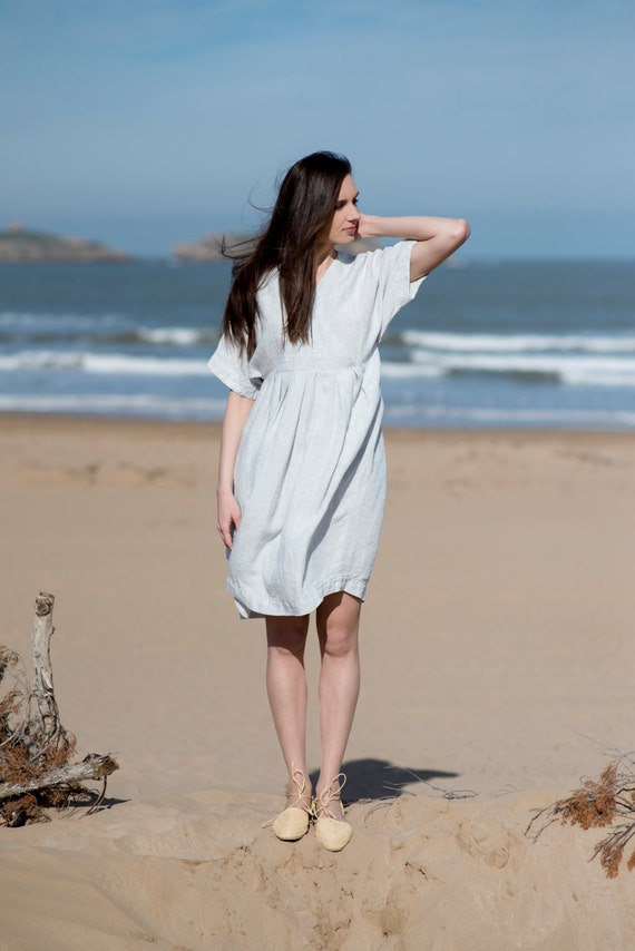 Linen Dress Motumo 16S5 Summer Linen Dress Washed Linen Dress