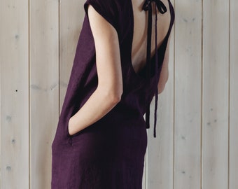 Linen Dress With Naked Back Motumo - 14S1 / Summer linen dress / Washed linen dress / Soft linen dress / Linen clothes