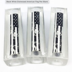 May include: Three clear pen blanks with a distressed black and white American flag design.