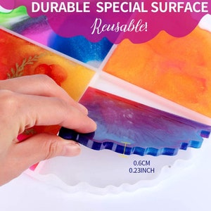 May include: A set of six reusable resin casting molds with a scalloped edge. The molds are made of durable silicone and are 0.23 inches thick. The molds are shown with colorful resin inside.