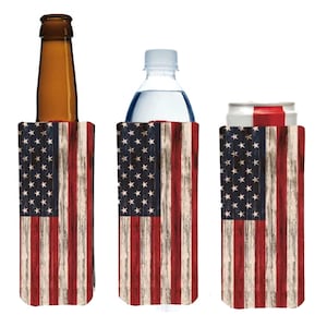 1 Distressed USA American Flagge Slim Dosenärmel, Skinny Neopren Bierkühler, Kompatibel mit 12 Unzen Slim Cans Wasserflaschen und Longnecks