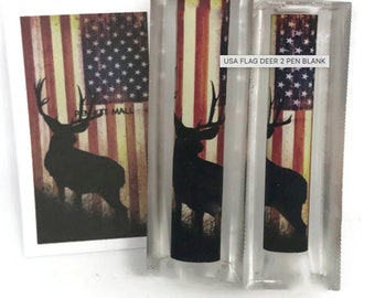 USA FLAG DEER 2  Acrylic Label Cast Pen Blank for Bolt Action or Sierra kits