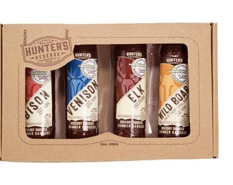 Deadwood Shooter Sommerwurst-Variety Pack Hickory Smoked 4 Wild Game Flavors Gift Pack Bison -Wild Boar - Elch - Reh