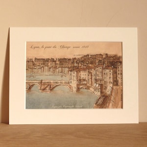 Art print Draw Lyon Old bridge old paper