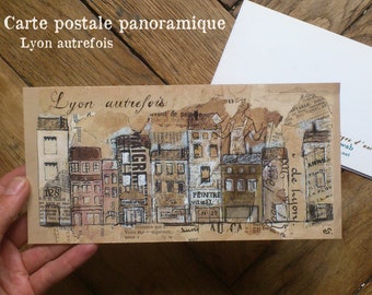 Post card Draw on old paper from Lyon France