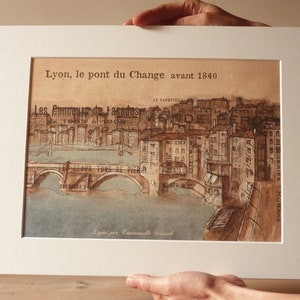Disegno Lyon le Pont du Change nel 1840 disegno Stampa artistica