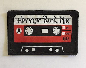 Parche termoadhesivo de casete tejido con mezcla de punk y terror de los años 80