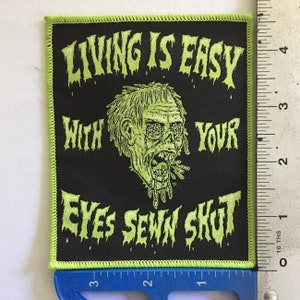 Living is Easy with Your Eyes sewn Shut Shrunken Head Patch image 2