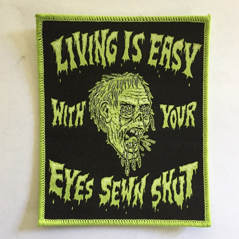 Living is Easy with Your Eyes sewn Shut Shrunken Head Patch image 1