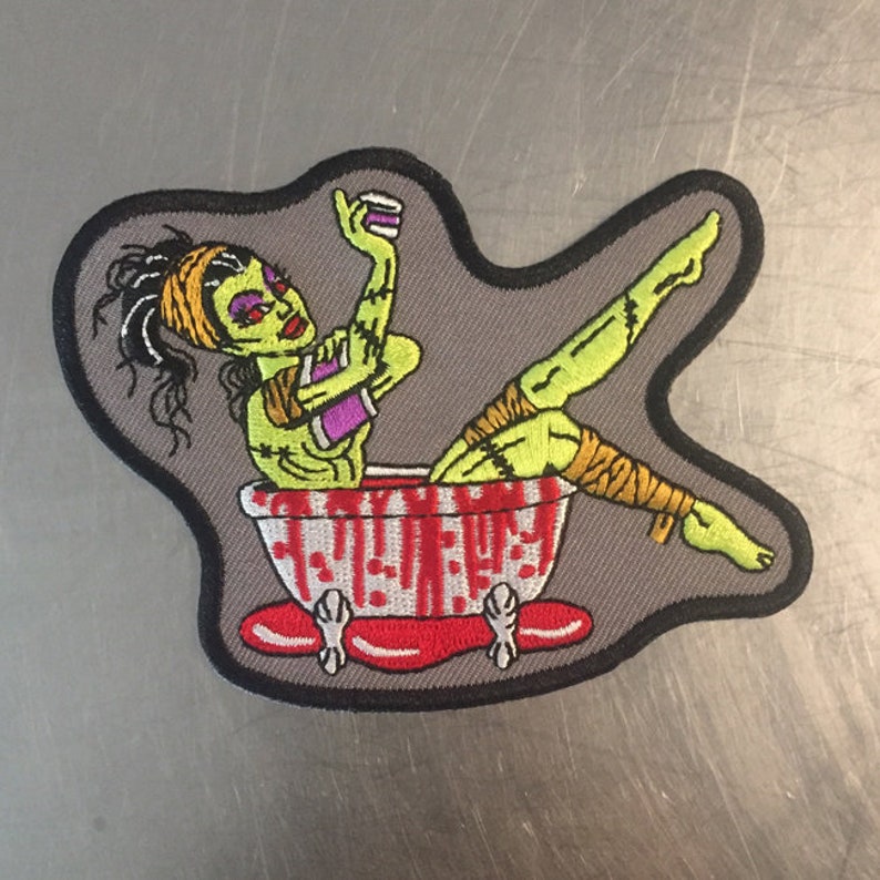 Zombie Girl in Tub of Blood Embroidered Iron on Horrorpunk Etsy