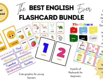 ESL Flashcards Bundle Printable, English Basic Vocabulary Cards for Beginners and Young Learners, TEFL Teaching Resource, PDF Download