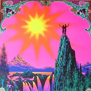 GRAN póster psicodélico vintage de 1970, JARDÍN DEL EDÉN, luz negra, c6