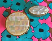 MAX FACTOR Set of 2 Vintage 1960s Mother of Pearl Inlaid Abalone Powder Lipstick Mirror Compact