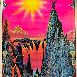 Orig Vintage 1970s BLACK LIGHT Psychedelic Garden of Eden Poster