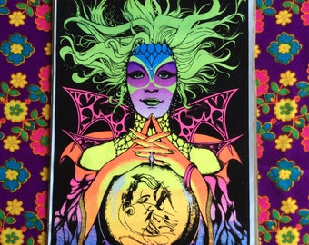 Flocked Western Graphics Black Light Posters Flaming Love Moonship