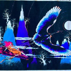 Póster psicodélico de terciopelo vintage de los años 70 de El Cóndor, LUNA LLENA, hippie, FANTASÍA, paseo, luz negra, 11 x 17