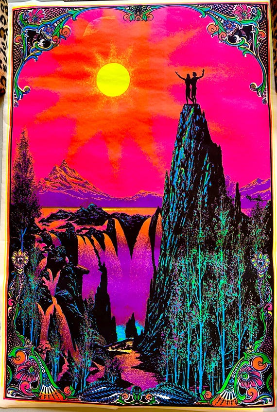 Ultra BLACK LIGHT Vintage 1970s PSYCHEDELIC Garden of Eden Poster