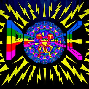 3D - Original Vintage 1972 in Cover! Black Light Love UNITY PEACE  Mandela Poster
