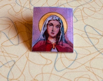 Vintage Vari Vue 1960s FLICKER Lenticular 3D JESUS & MARY Head Shots Pin Magnet Sticker!