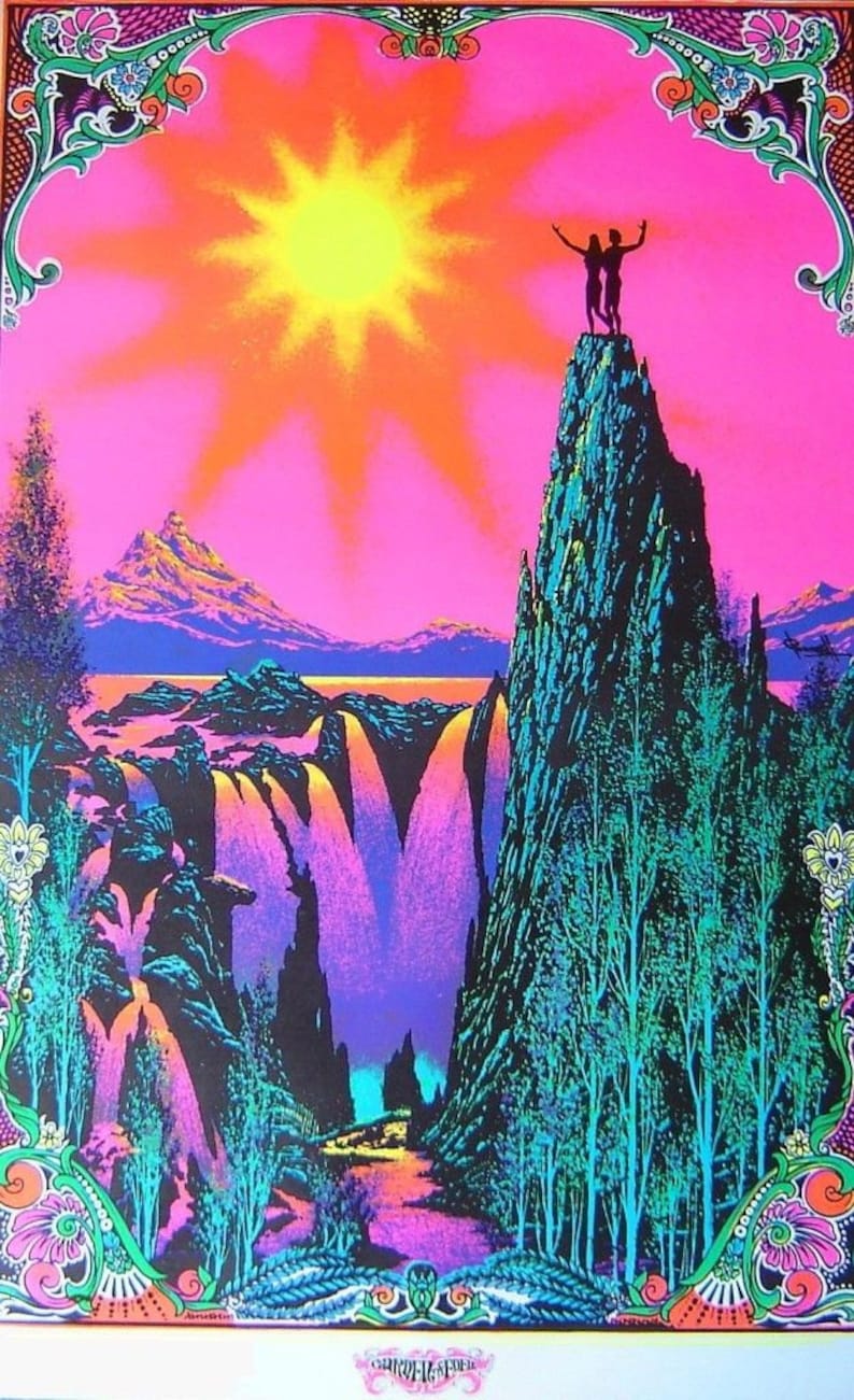 BIG Vintage 1970 Psychedelic~GARDEN Of EDEN~Blacklight Poster c6