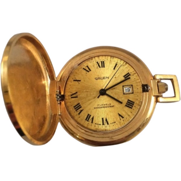 Yellow Gold Gruen 17 jewel shock resistant pocket watch