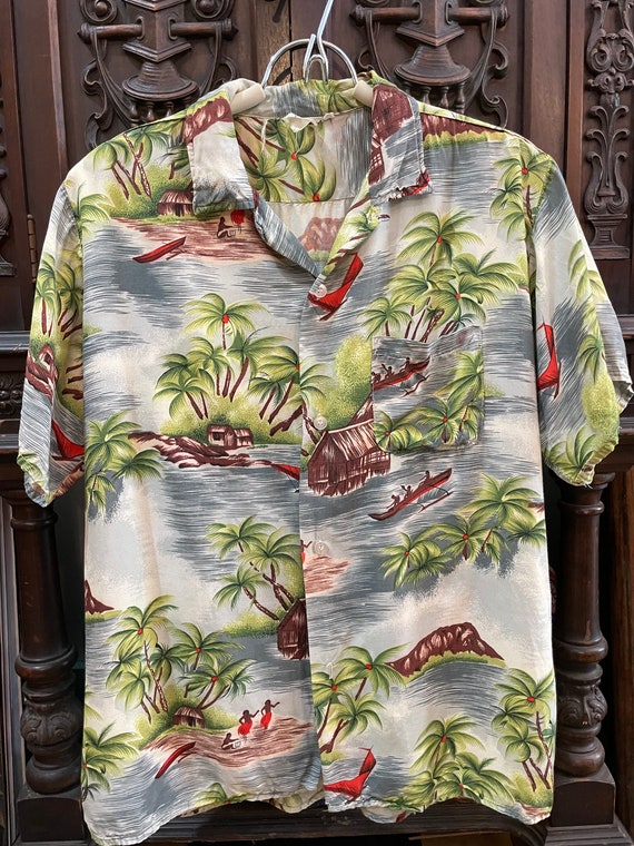 Vintage Hawaiian Shirt Aloha Sports Wear Hand Pri… - image 1