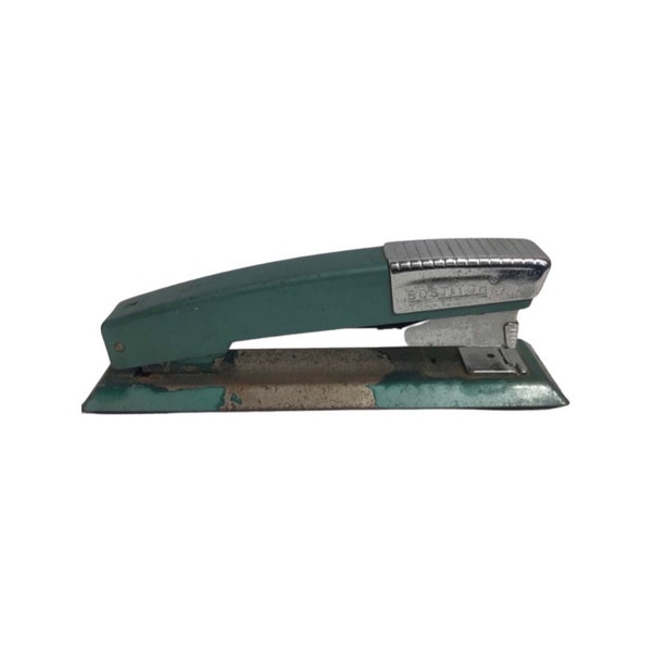 Vintage Bostitch Stapler Teal & Chrome Industrial Art Deco Office Supplies - Model B12