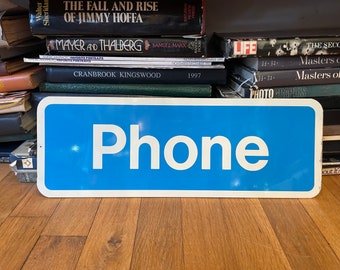 Vintage Telephone Payphone Sign, 1980's Sign, Blue Phone Sign, Collectible Public Sign