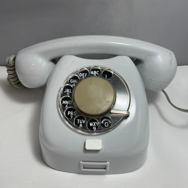 Vintage 1970's TESLA Rotary Dial Telephone, Light Grey Color, Table Top Phone, Corded Telephone, Dial Tone