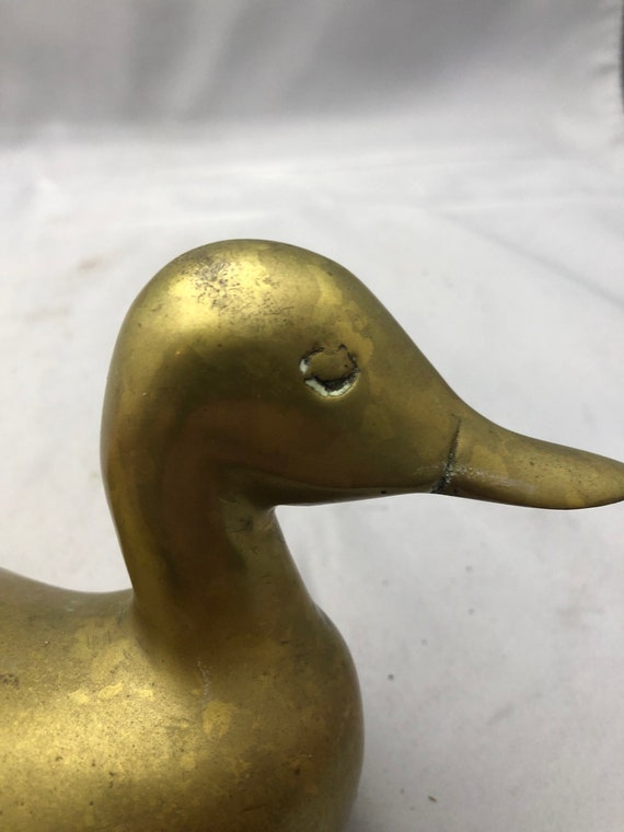 Vintage SOLID BRASS METAL Duck Paperweight/Decor Figurine 